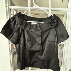 ECI New York Black Satin Rosette Ruffle Collar 10P Petite Glam Retro Coquette